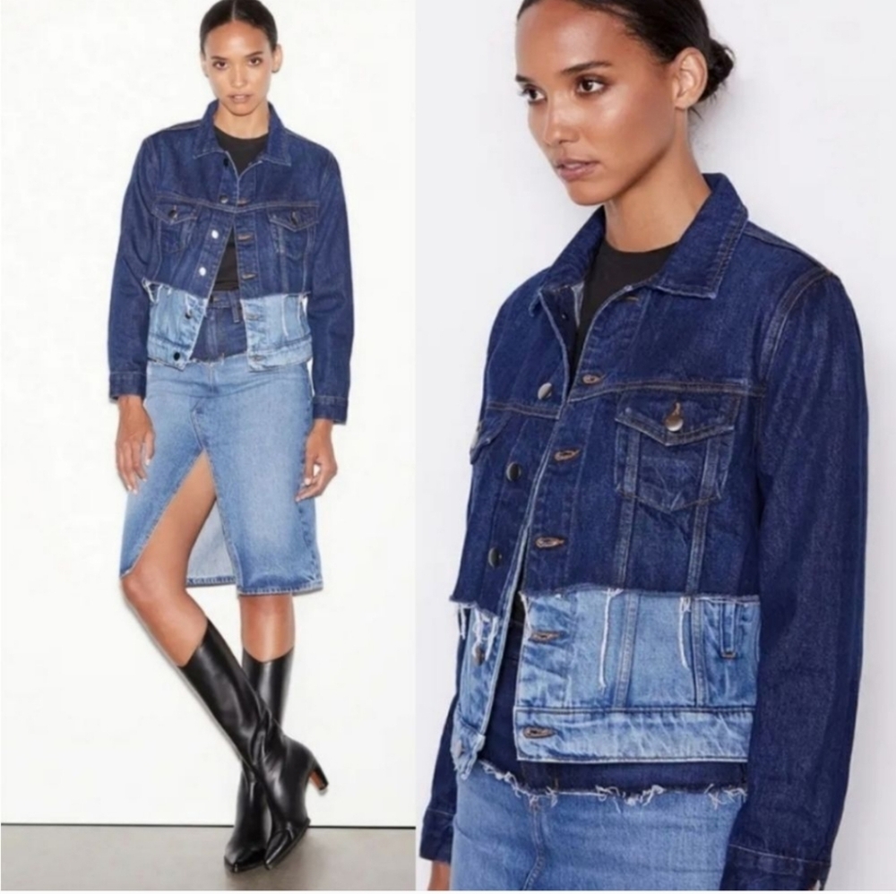 Frame Denim Blue Color Block Jean Jacket